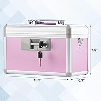 Vista 2 de Medicine Box, First Aid Safe Medication Storage Box,Layered Aluminum Daily Medicine Cabinet,10.2" x 6.2" x 7.7", Pink