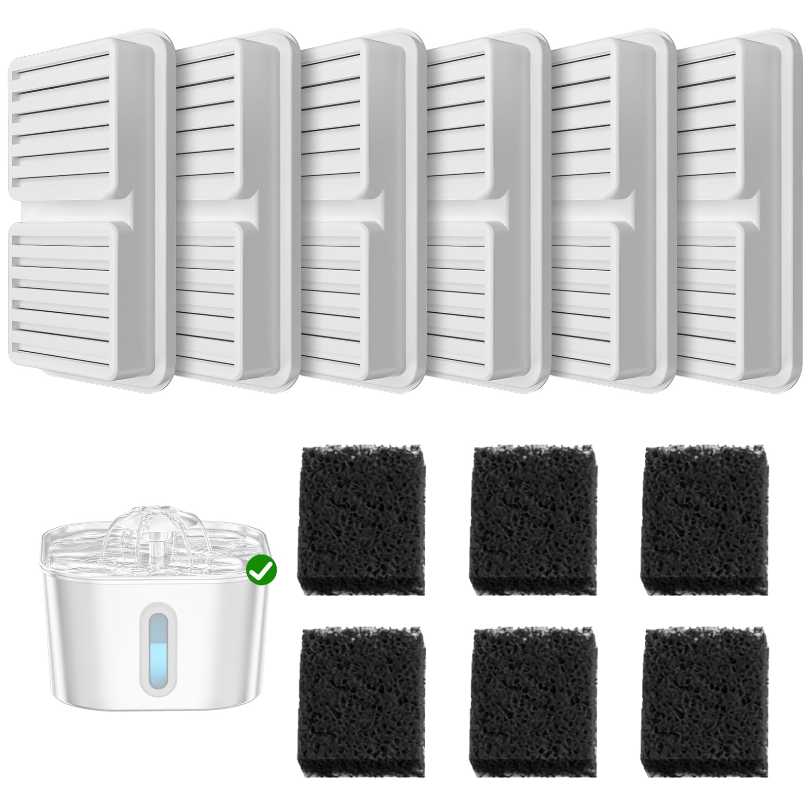 Replacement Filter for PawPoll Cat Water Fountain - 6 Filters & 6 Sponges