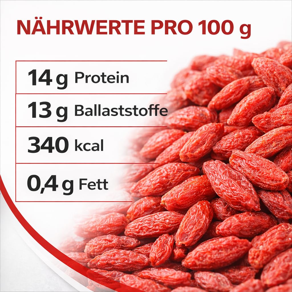 Gideli Goji Beeren 2 x 5kg- Natürliche Zutaten Ohne Zucker und Ungeschwefelt - Getrocknete Früchte ideal für Müsli, Haferbrei, Joghurt und Backwaren - Trockenobst Reich an Vitaminen und Antioxidantien