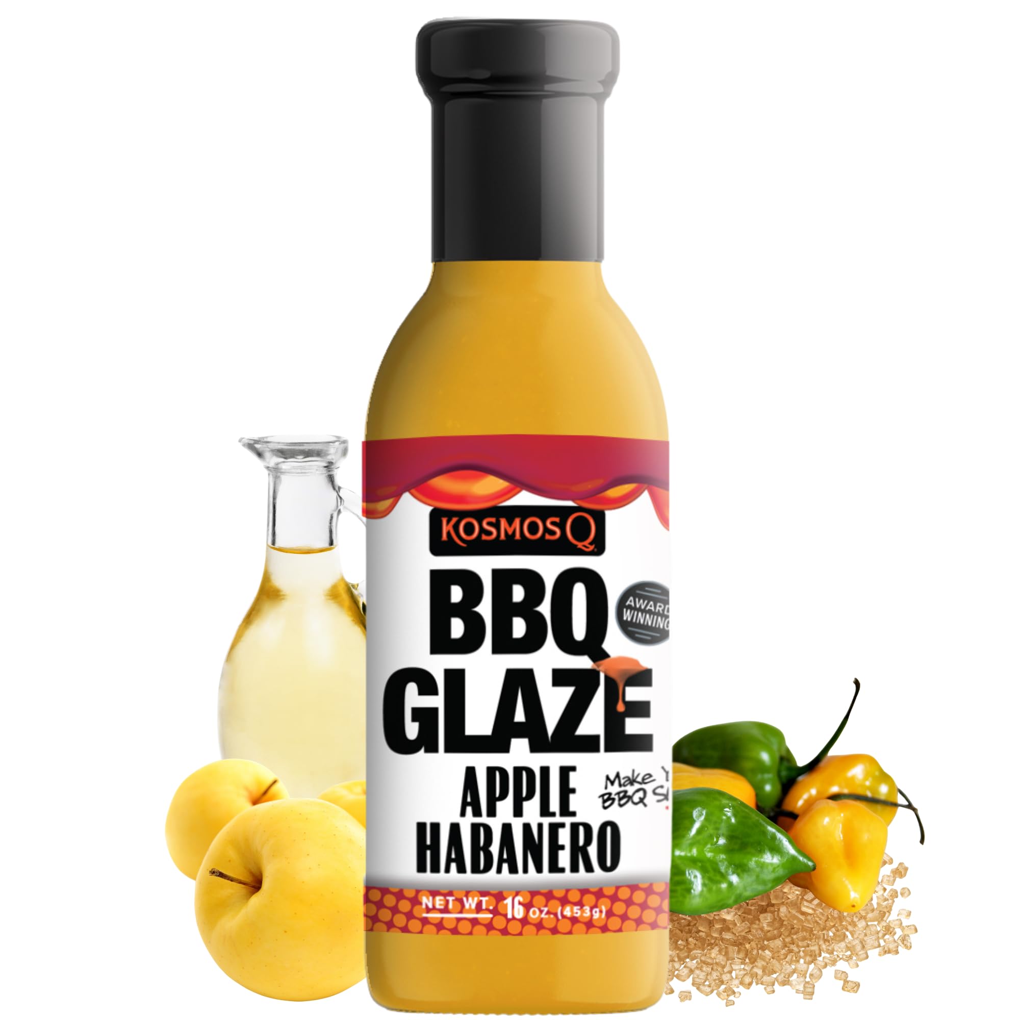 Kosmos Q Apple Habanero BBQ Glaze, Sweet and Spicy Glaze for Ribs, Pork, Chicken, or Brisket, Bold Apple Sauce with Habanero Heat, Competition-Quality