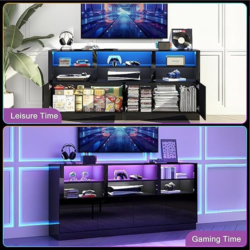 Miniatura 6 de Bolonbi Soporte de TV LED de 70 pulgadas para TV de 758085 pulgadas, moderno centro de entretenimiento para juegos con estantes y puertas de