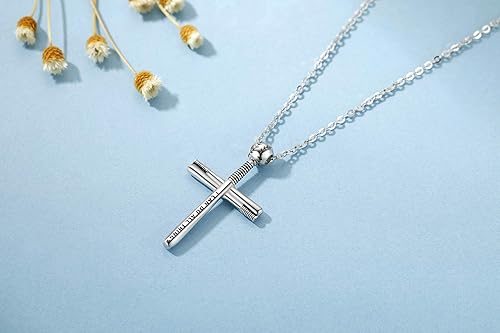 Miniatura 4 de Collar con colgante de plata de ley S925 con cruz de béisbol y sóftbol para mujeres y hombres, Plata de ley S925