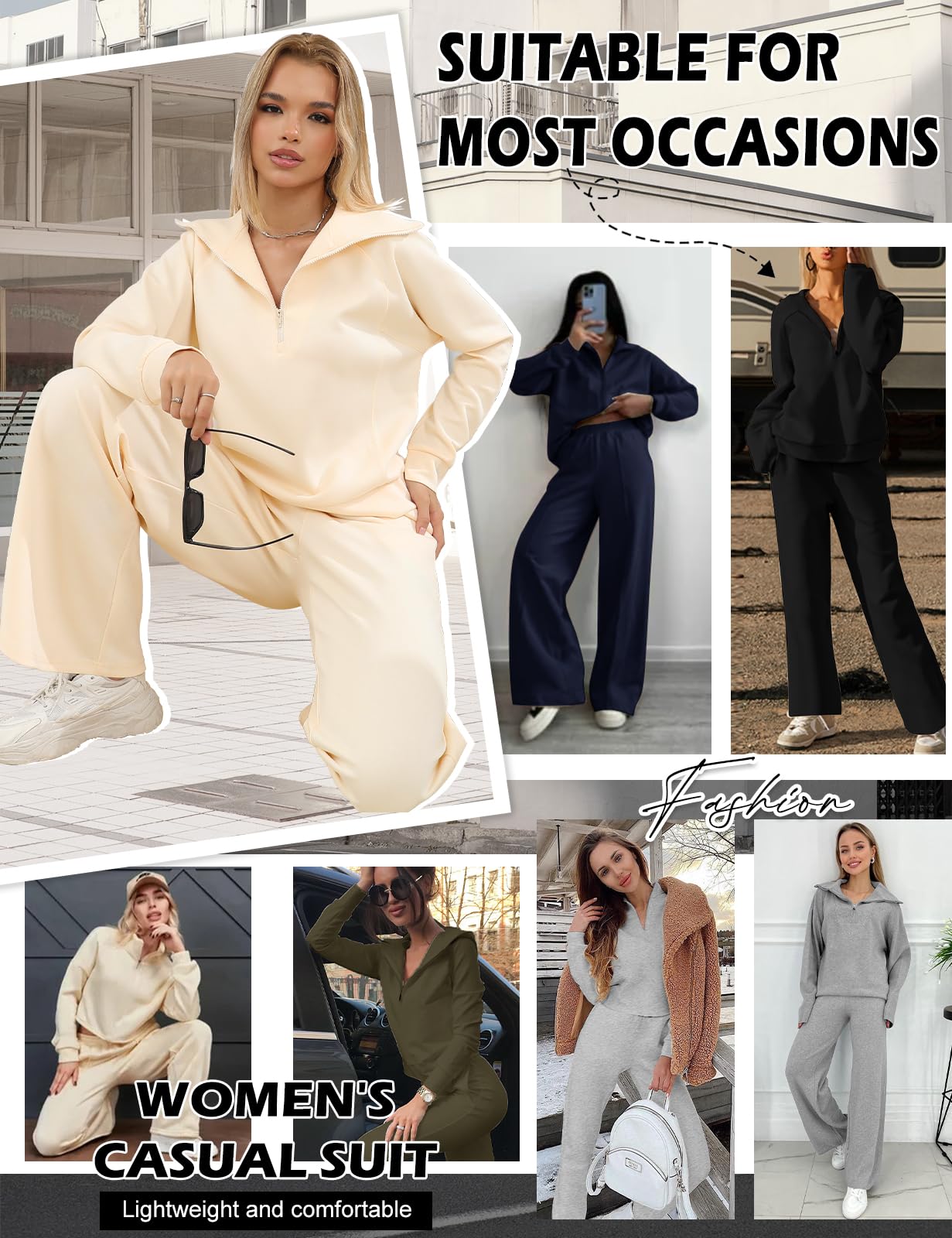 Conjunto deportivo de 2 piezas para mujer, sudadera con media cremallera, pantalones de chándal de pierna ancha, conjunto moderno a juego
