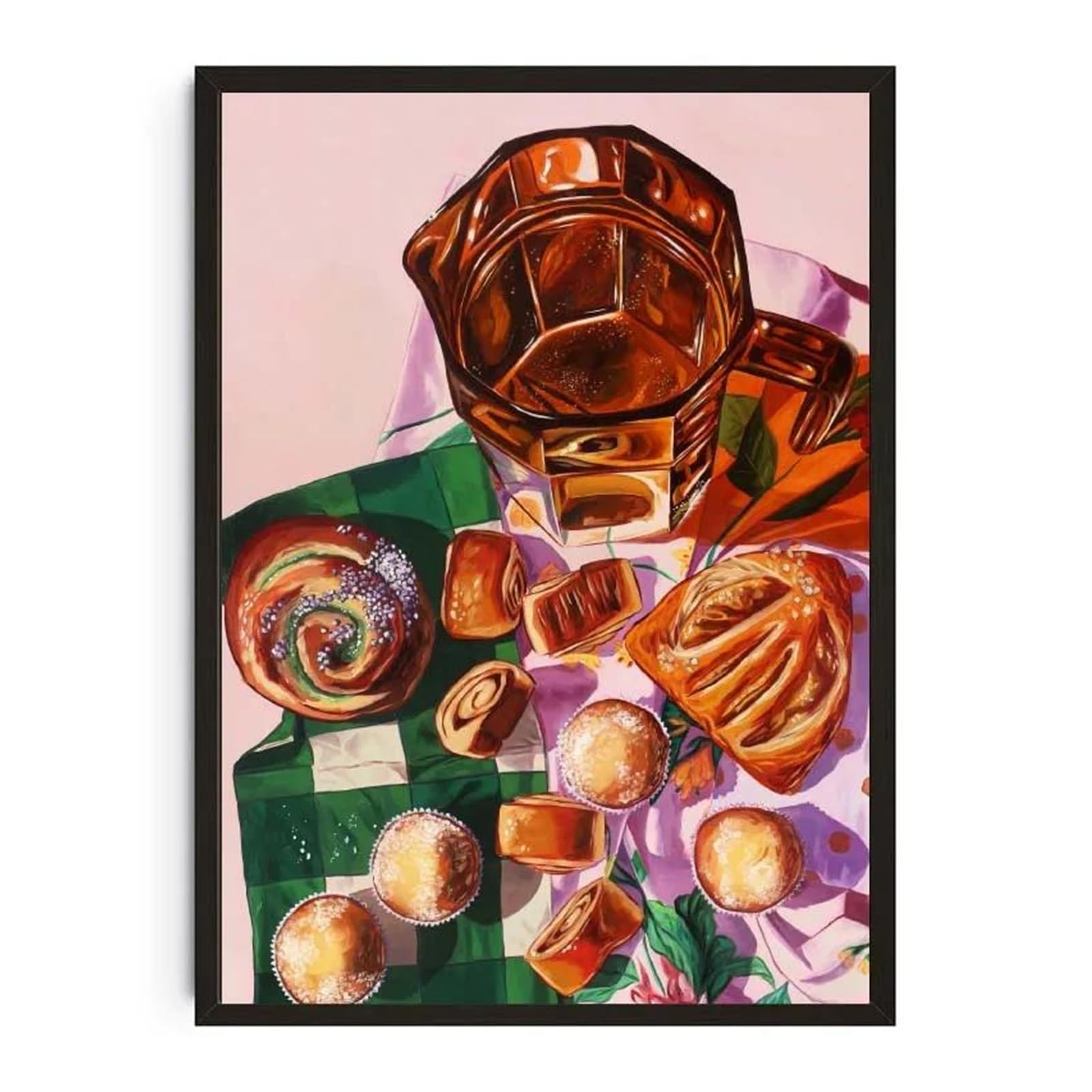 XENITE Wall Art Canvas Prints Watercolor Dessert Donut Cupcake Donuts Cake Poster Food Prints Cheesecake Canvas Painting Wall Picture Kitchen Room Decor(D,50x70cm)