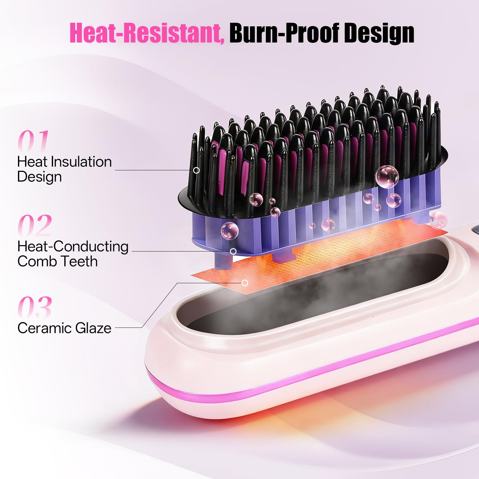 RUIZHI Haarbürste Elektrisch, Glättbürste Kabellos, Stylingbürste für Kurze Haare, Elektrische Haarglätter Bürste, Glättungsbürste, Hot Comb für Reisen, mit LED Anzeige und 3 Temperatureinstellung - 4