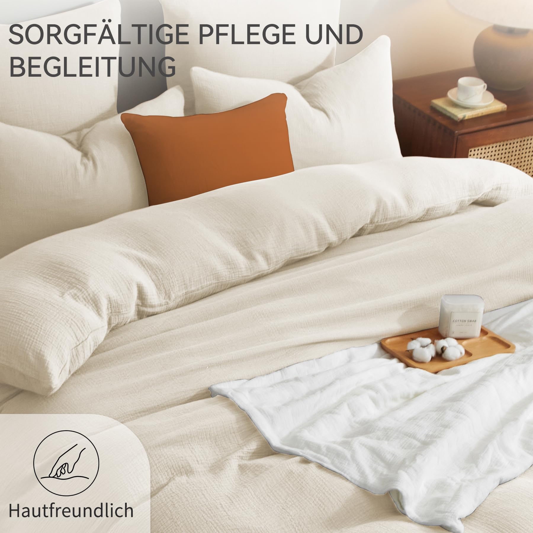 Bailix Premium Musselin Bettwäsche Sets 155x220 3 teilig 100% Baumwolle atmungsaktiv & bügelfrei Bettbezüge 155x220cm + 2er Kissenbezüge 80x80cm Oeko-Tex Bettwäsche-Sets mit Knöpfe Weiß