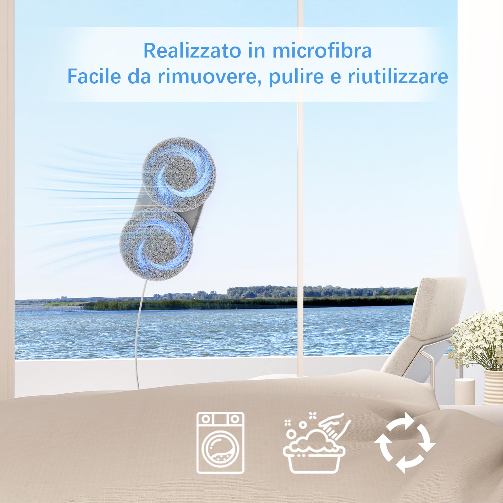 Tosima W2 robot lavavetri,per la pulizia delle finestre con 3800Pa forte aspirazione, triplo sistema di sicurezza,robot per la pulizia delle finestre remoto con 12 pc stracci