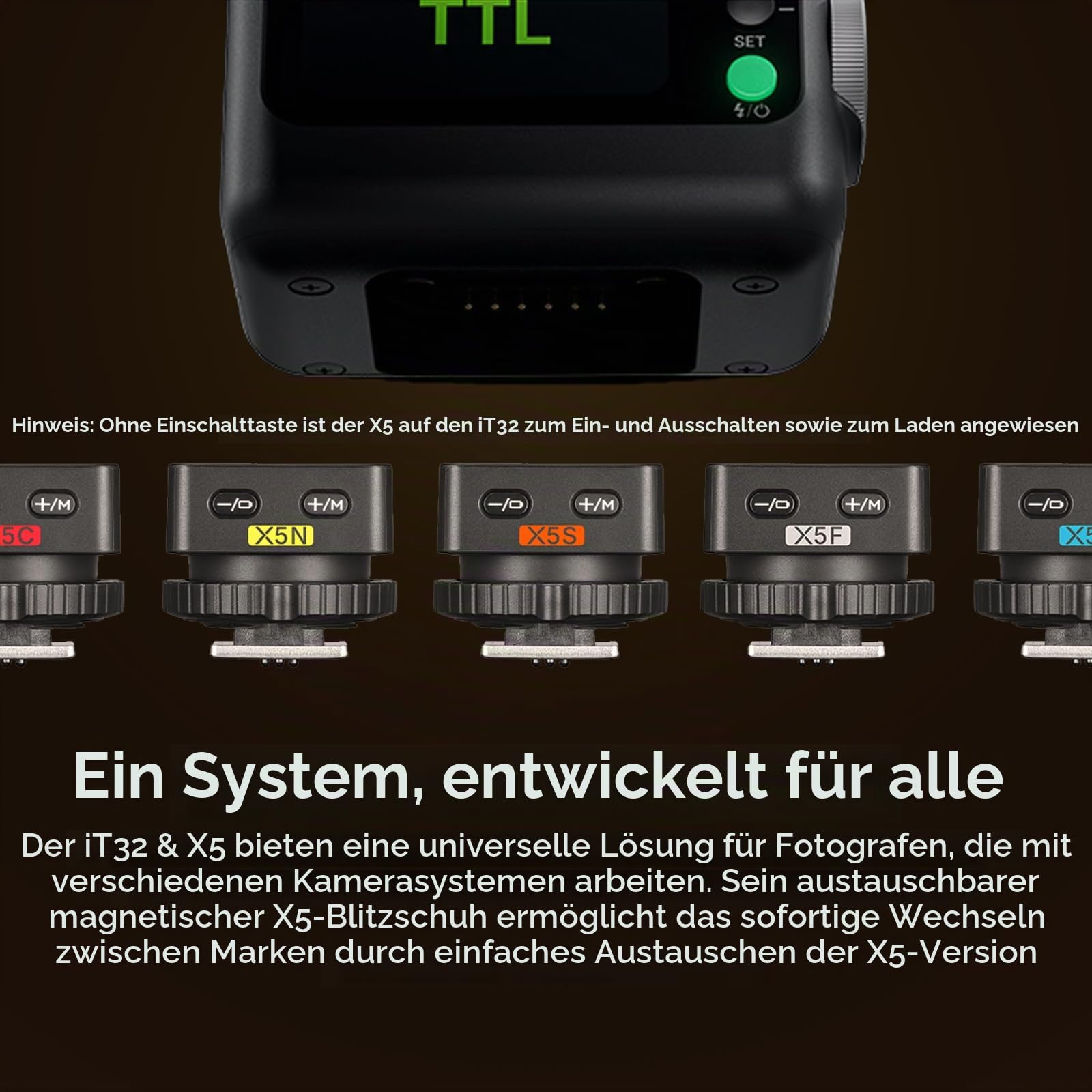 Godox iT32 Kamerablitz + X5-C Kompatibel mit Canon Kameras, TTL HSS + LED-Lampe, X5 dient Hotshoe + Trigger in einem, (Kompatibel mit Canon)