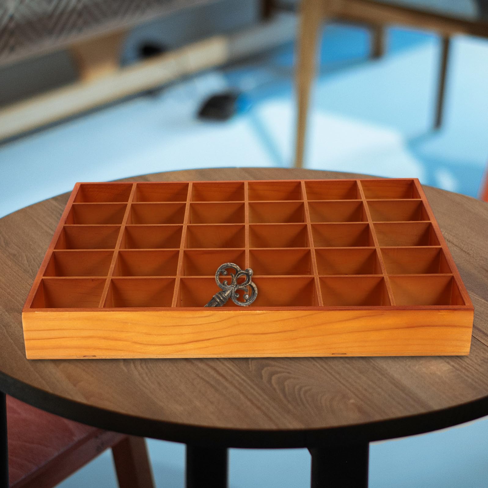 POPETPOP Scatola di Legno Marrone 30 Scomparti, Organizer Elegante per Calzini e Accessori, Massimizza lo Spazio e Dura