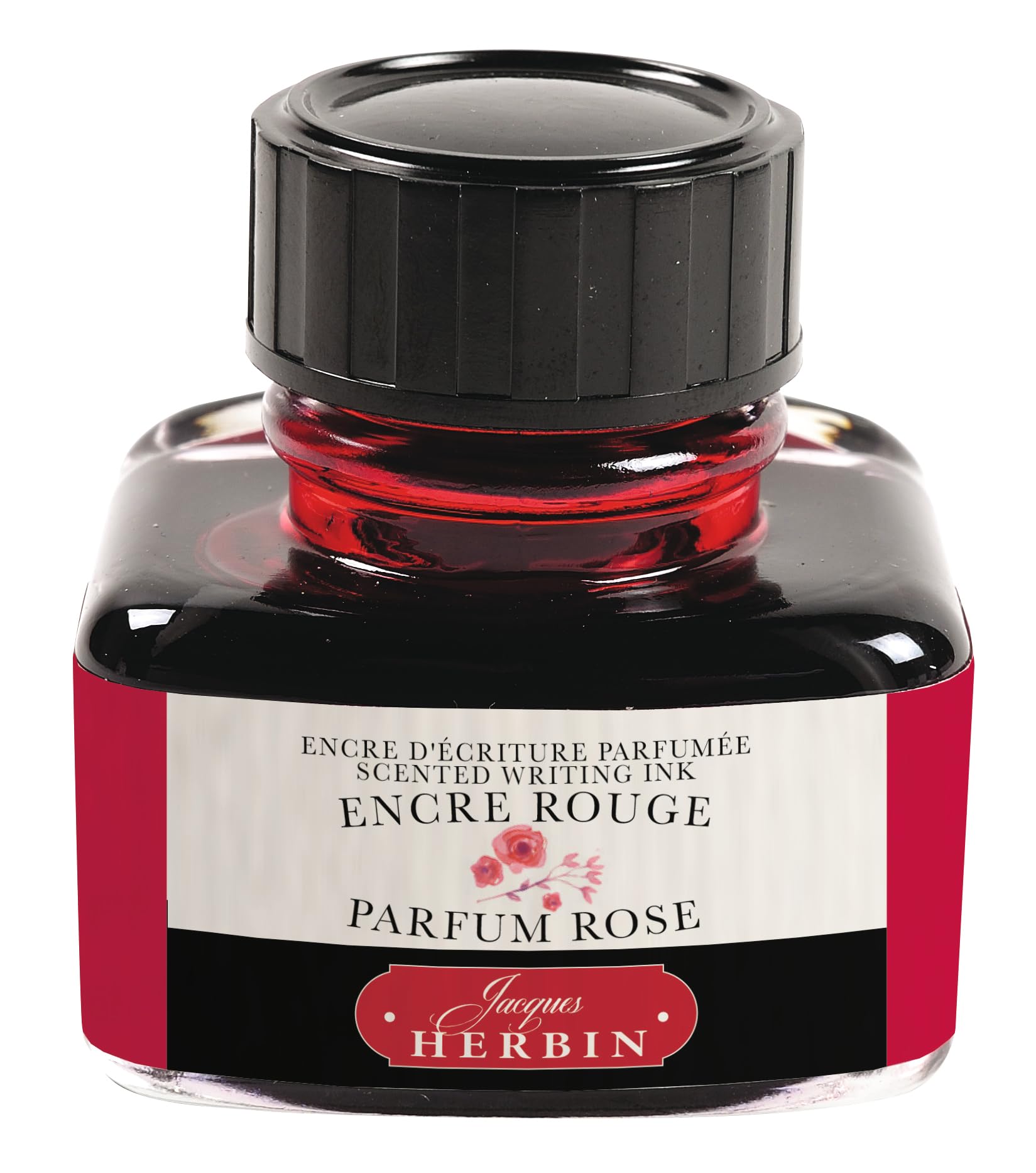 Jacques Herbin - Ref 13768T - Scented Ink for Fountain Pens and Rollerball Pens - Encre Rouge, Parfum Rose/Red Ink, Rose Scent - 30ml Bottle of Scented Ink