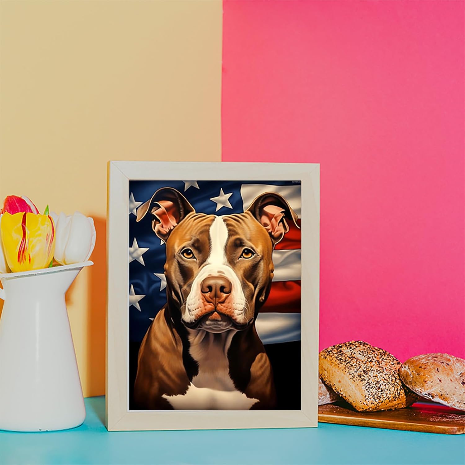 5D Fantasy American Pitbull Diamond Painting Kits 4th of July Independence Day Diamond Painting, Full Round Diamond Art Kits for Adults Dots Piant by Numbers Kits 12x16 inch