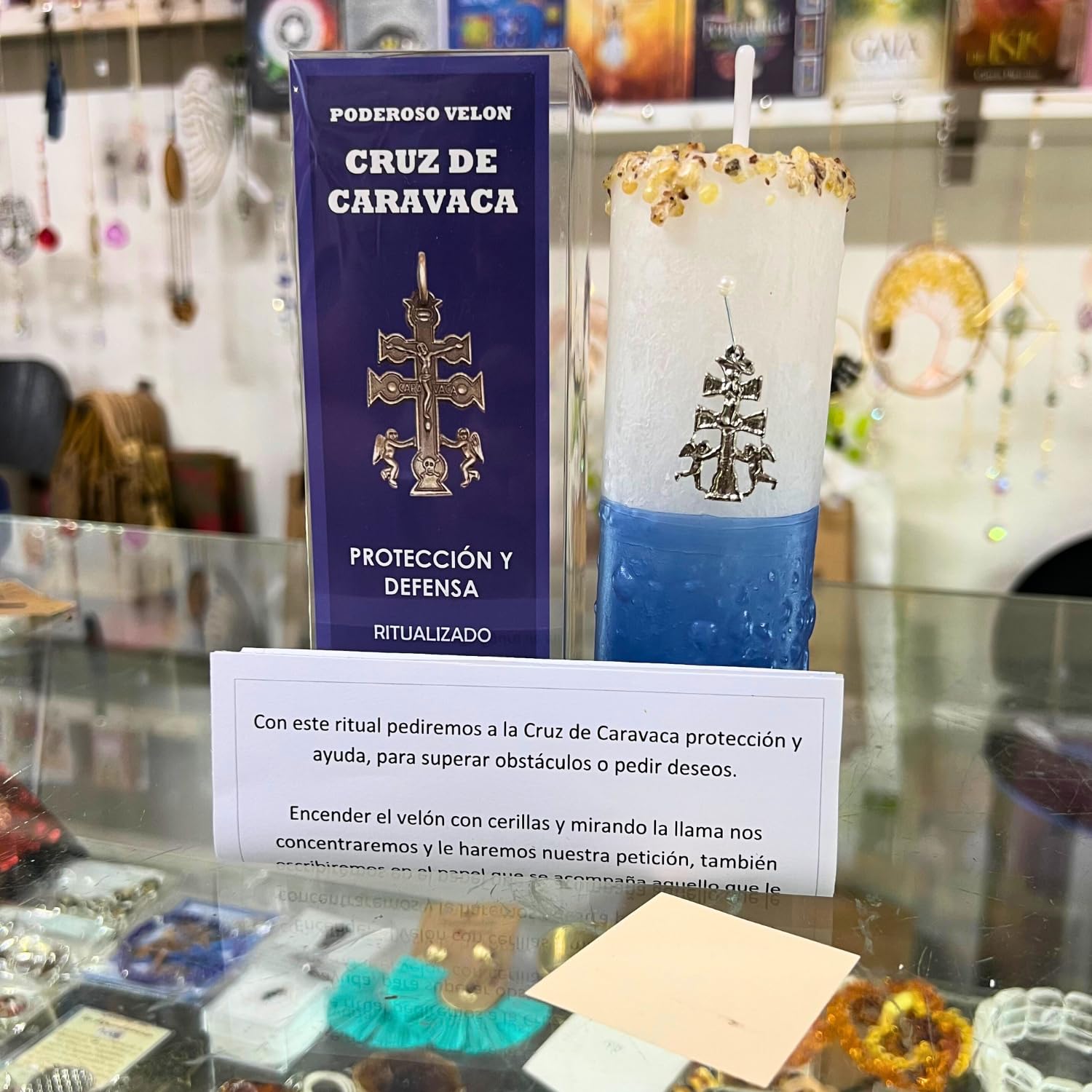 Velón de Cruz de Caravaca para Protección y Defensa | Poderoso Velón Ritualizado con Amuleto de la Cruz de Caravaca, Alfiler e Instrucciones con Oración.