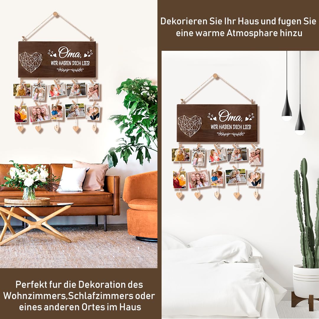 Bilderrahmen „Für Die Beste Oma“ – Mit Spruch, Aus Holz & Glas, Inkl. Aufhänger & Ständer
