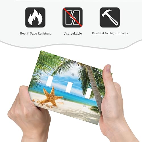 Vista 102 de Cubiertas decorativas de salida de estrella de mar playera, tablero de madera azul de concha de mar de 1 banda, decoración individual GFCI, placa