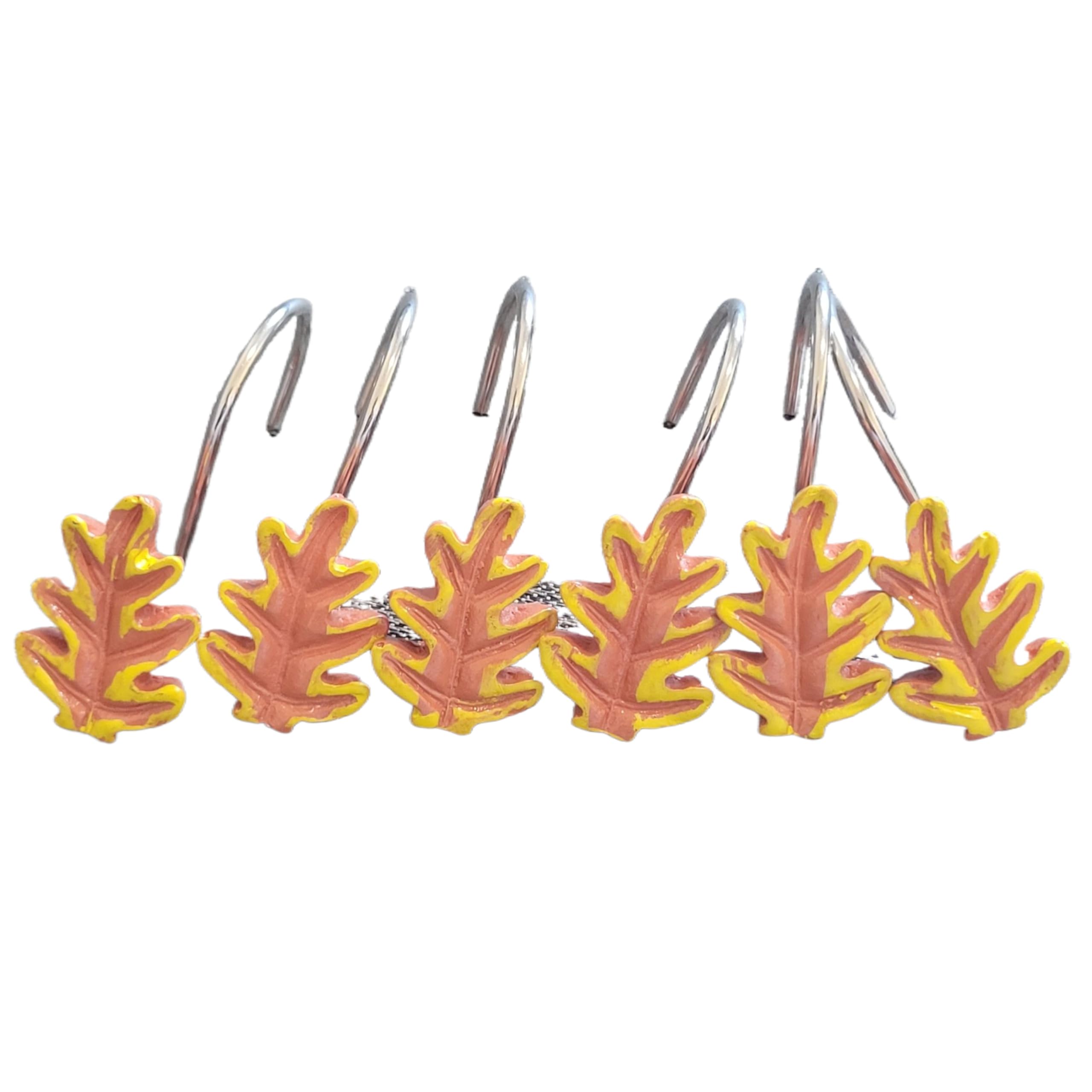 Twofishes Maple Leaf Shower Curtain Hooks – Pack Of 12 Rust-Proof Decorative Resin Rings
