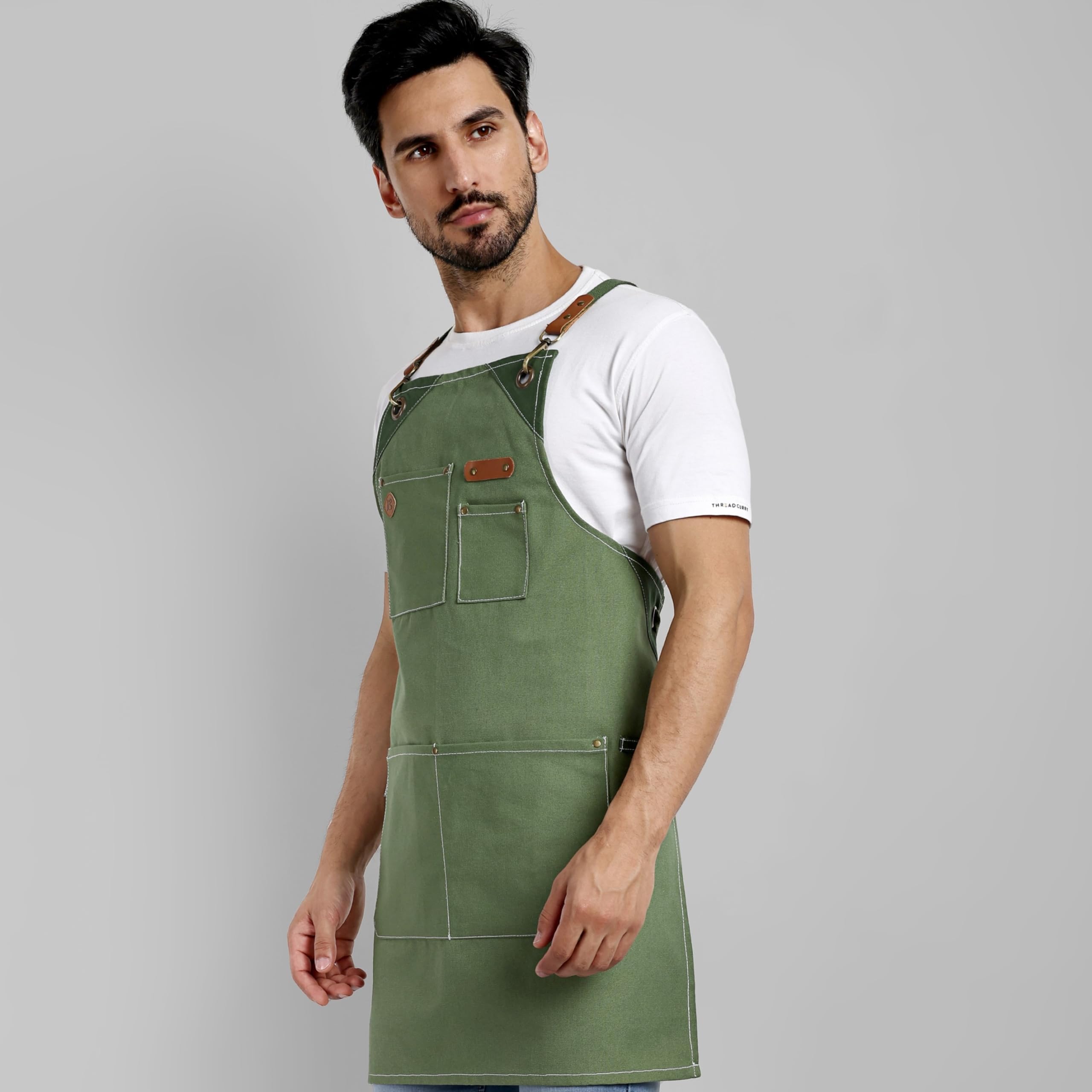 Tablier de chef en coton recyclé avec col réglable et longues attaches pour la cuisine, la pâtisserie