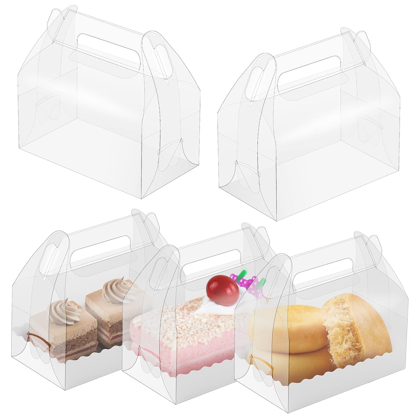 Clear Gable Bakery Gift Boxes, 15 Pack Candy Treat Gift Box with Cardboard, Transparent Party Favor Boxes, Clear Plastic Boxes, Gift Packing for Party Pastry Dessert Cookies Birthday Holiday Wedding