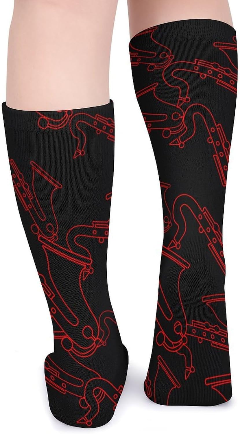 Saxophone Print Knee High Socks Casual Long Stockings Over Calf Sock Tube for Women Men