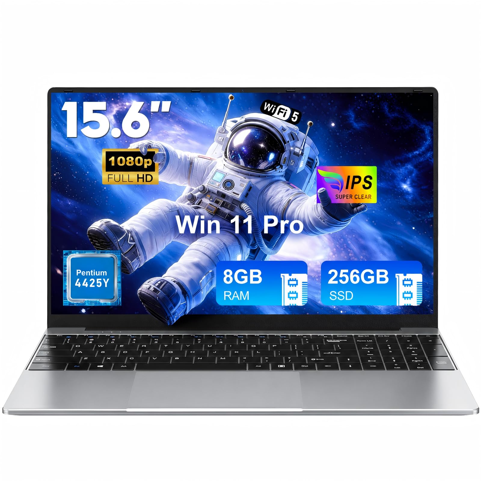 MITUNTUN Ordenador Portátil 15,6", 4425Y, 8GB RAM, 256GB SSD, Pantalla FHD | Bisagra de 180°, WiFi 5 de doble banda y BT 4.2 para estudiar, ver vídeos, hacer videollamadas y usarlo cómodamente en casa.