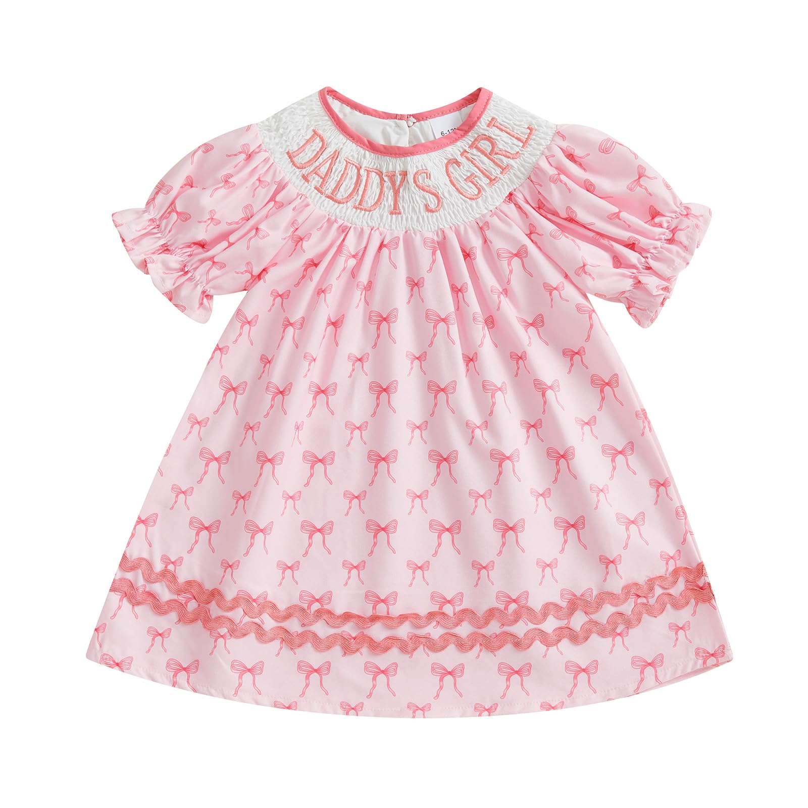 Ursobutegl Toddler Baby Girl Summer Dresses Cute Bow Ruffle Short Sleeve Embroidery Pleated Smock Bubble Tutu Skirts Clothes (Pink, 6-12 Months)