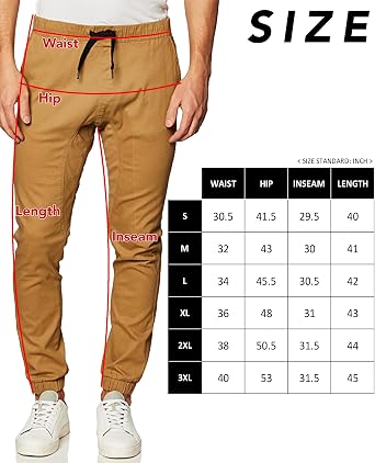 WT Men's Jogger Pants in Basic Solid Colors and Stretch Twill Fabric Casual Pants