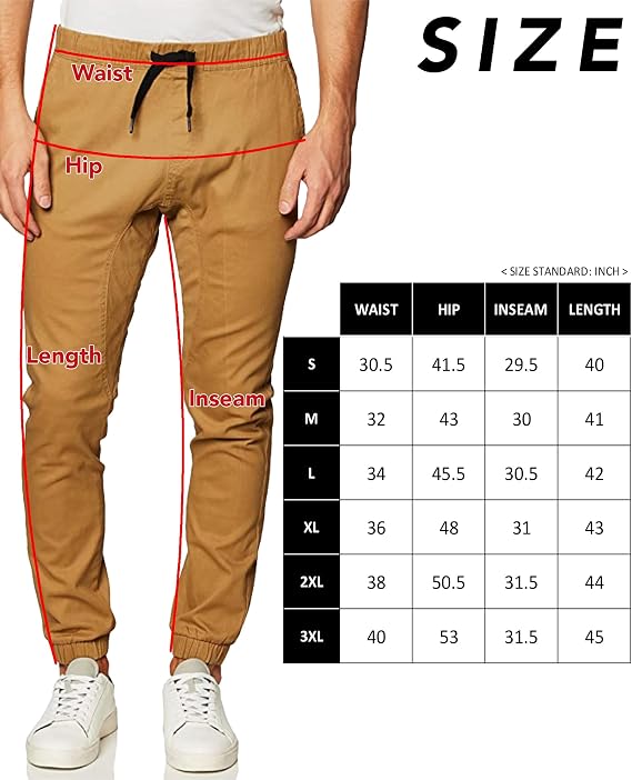 WT Men's Jogger Pants in Basic Solid Colors and Stretch Twill Fabric Casual Pants