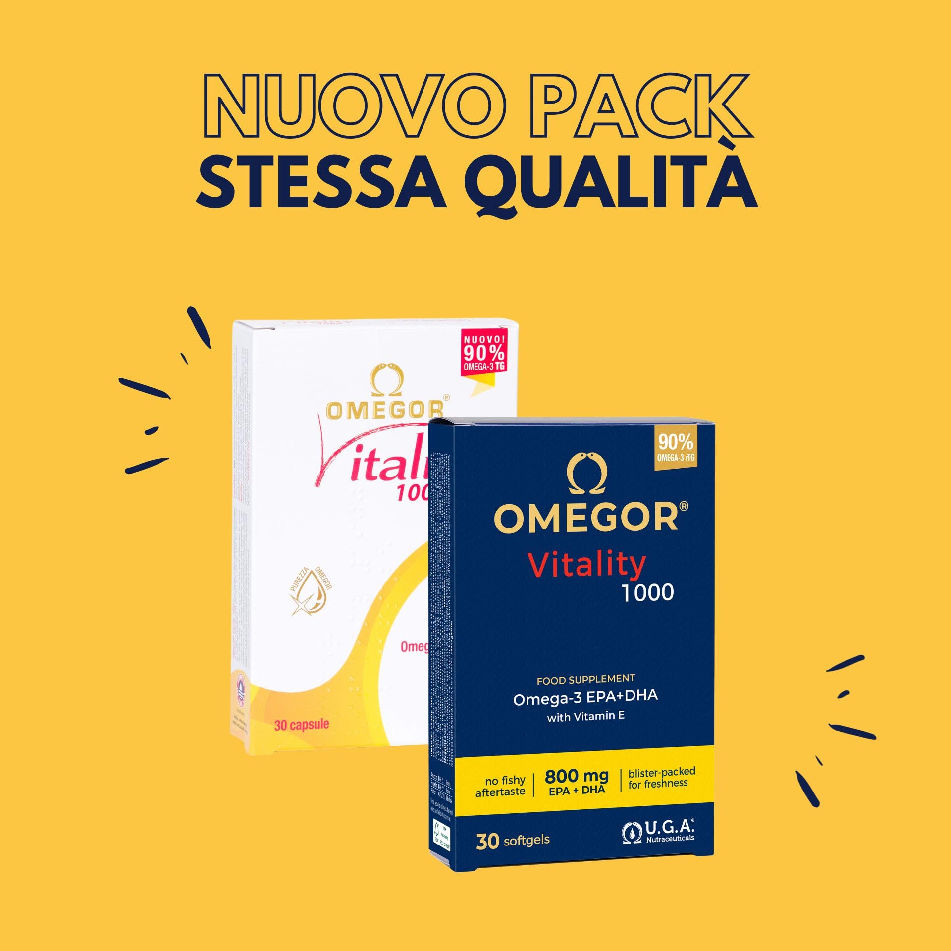 Omega3 2000 mg ad Alto Dosaggio per 2 Capsule - Omega 3 IFOS 5 Stelle - OMEGOR Vitality 1000 - Fornitura per 5 mesi - 30cps (10 Confezioni)