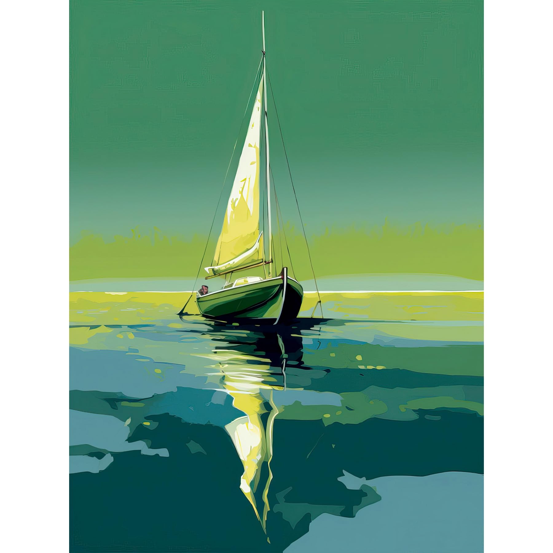 Artery8 A Sailboat on a Calm Sea Under a Cloudless Sky Large Wall Art Poster Print Thick Paper 18X24 Inch