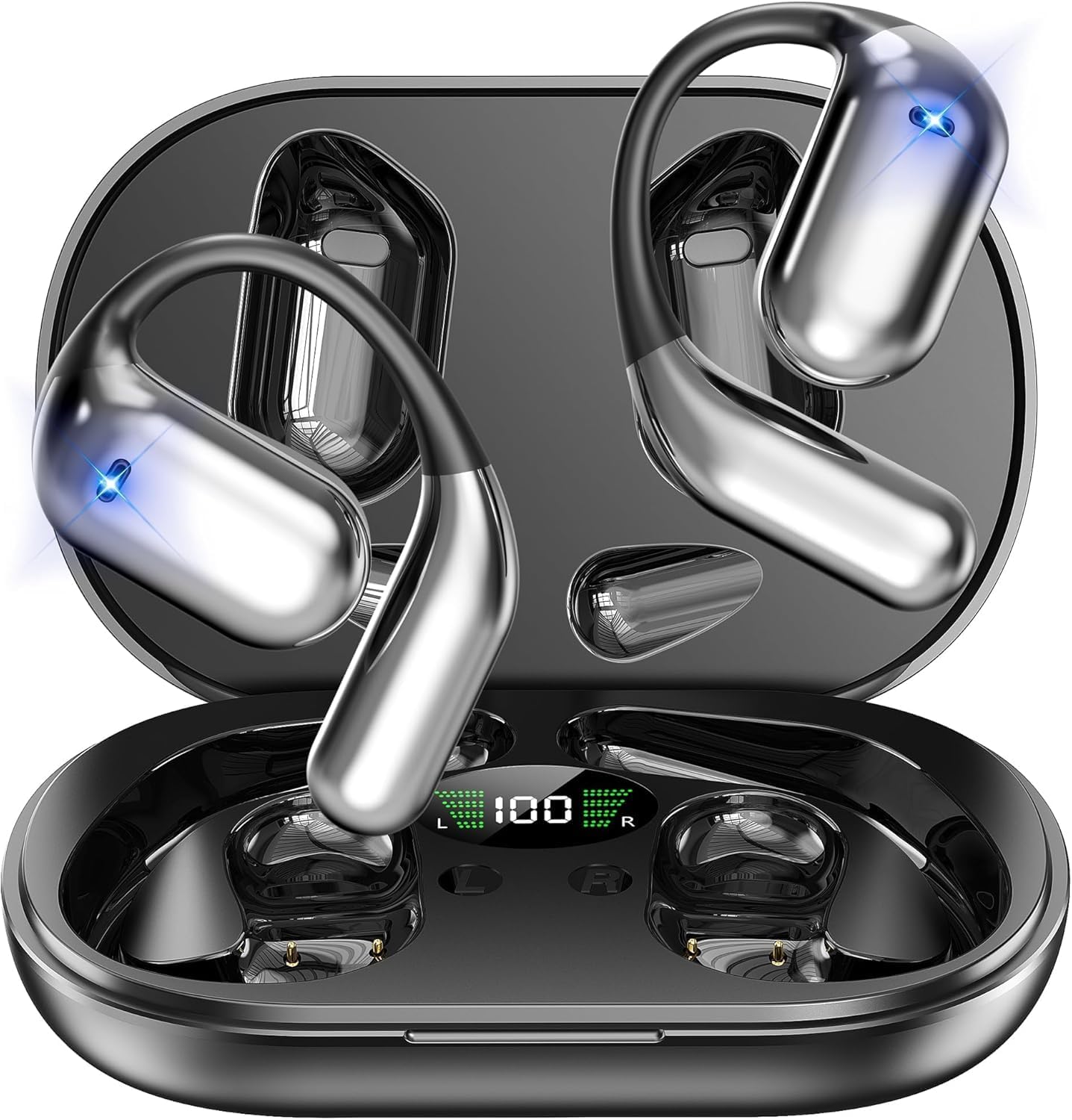 R'hllor Real-Time AI Translation Earbuds, Open-Ear Audifonos Traductores Inglés Español Two-Way Translator Headphones, Bluetooth Wireless Earhooks for Business, Travel, Learning, Meetings (Black)