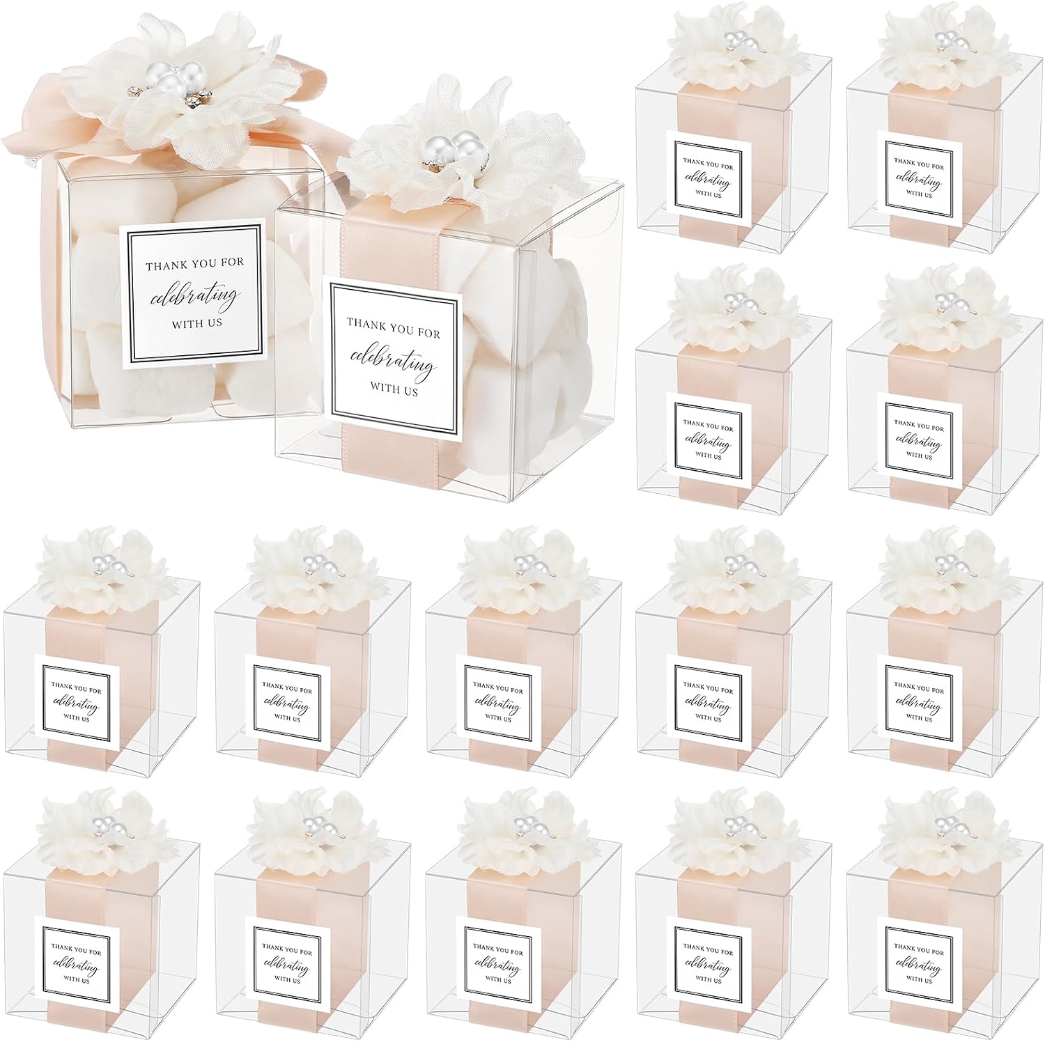 Wenqik 20 Pack Wedding Favor Boxes 4 in 1 Party Clear Box Gift, Ivory White