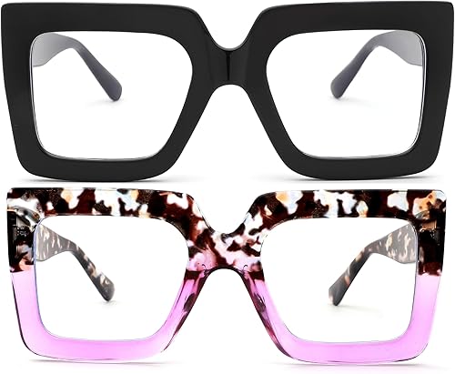 Miniatura 1 de gentlemaker Gafas de luz azul de gran tamaño para mujer, marco cuadrado grueso, elegantes gafas sin receta