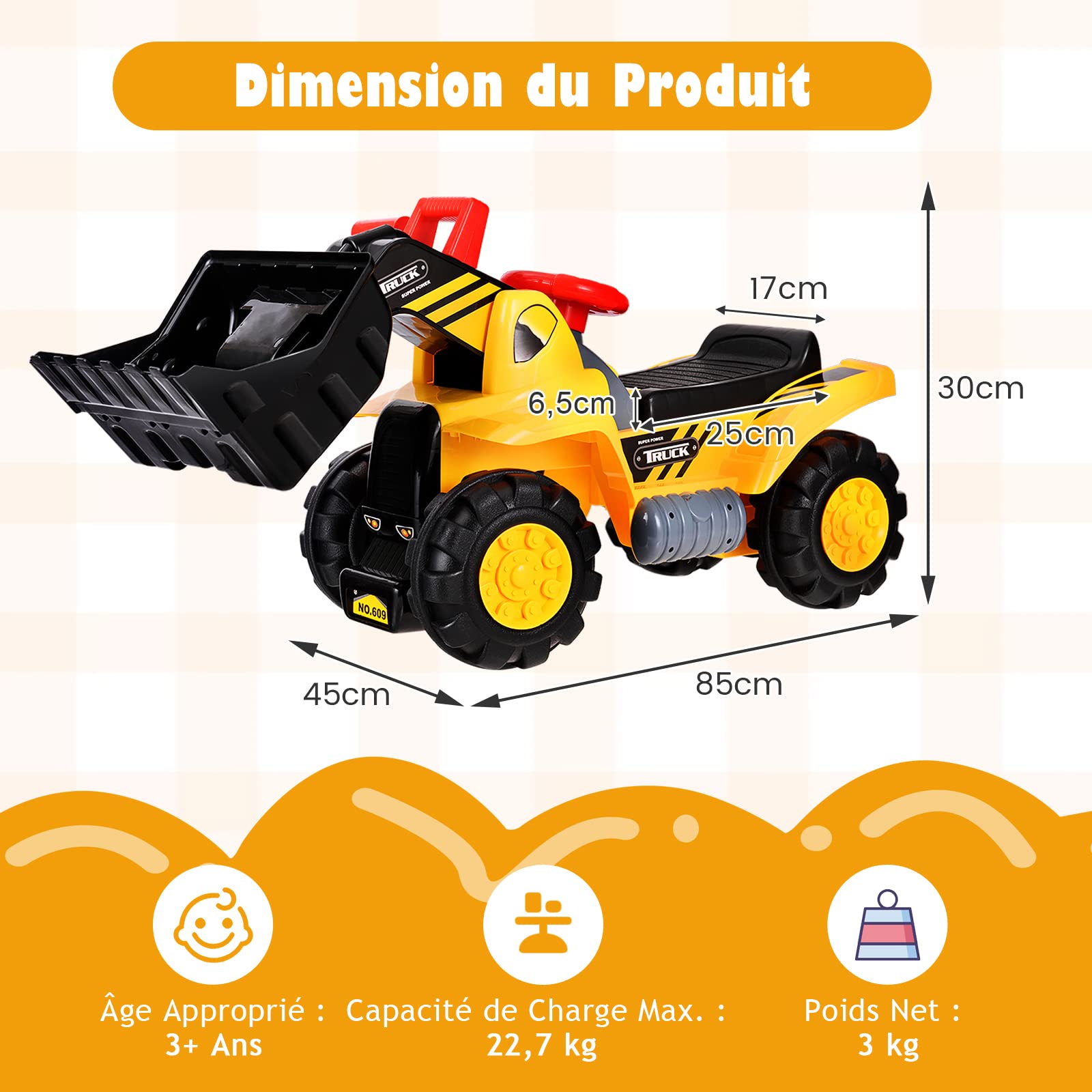 DREAMADE Excavatric Jouet Bulldozer pour Enfants, Véhicule Jouet avec Volant et Espace de Rangement, pour Enfants 3 + Ans