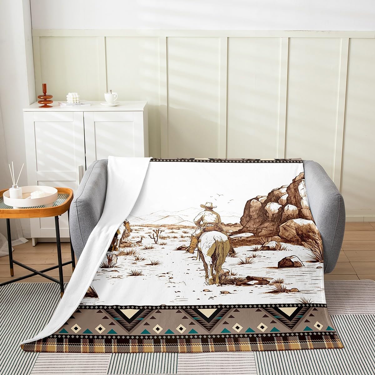 Western Cowgirl Flannel Blanket Queen 90"x90" Warm Lightweight,Southwest Farmhouse Pink Boots Hats Flannel Sherpa Blanket,Girly Horseshoe Tribal Animals Breathable Flannel Plush Blanket Room Decor