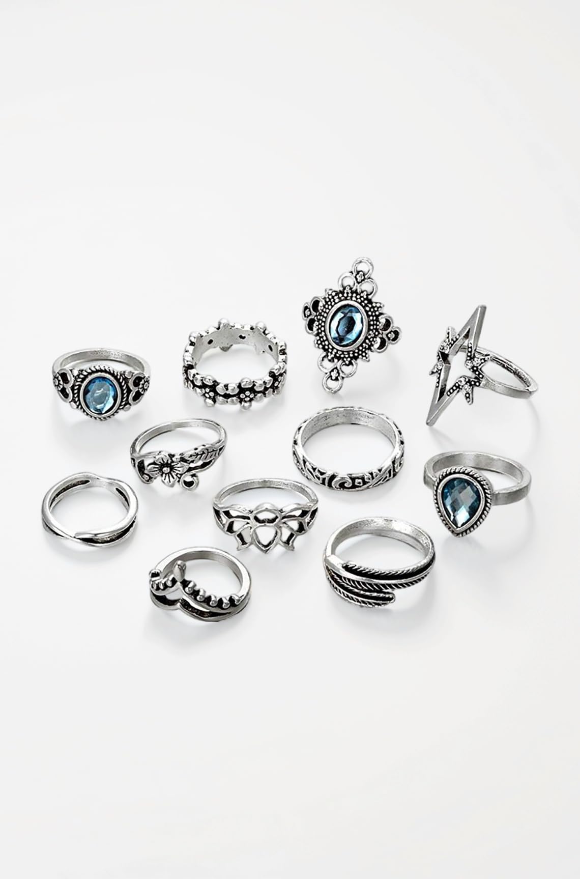 Aesthetic Silver Oxidised Ring Set, Silver Toned Rings Combo, Boho Vintage Leaves Knuckle Rings Set, Accessories Jewellery, Birthday Gift For Girls & Women Anniversary Gift for Wife