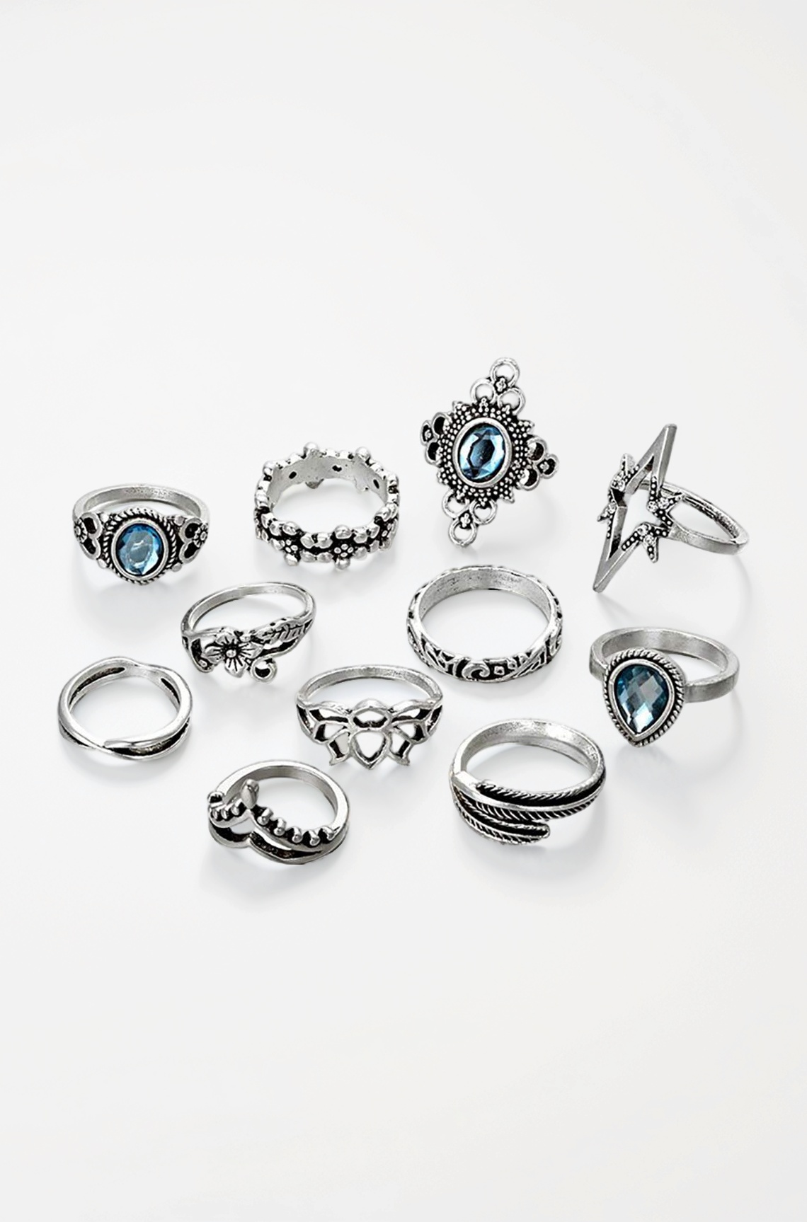 Aesthetic Silver Oxidised Ring Set, Silver Toned Rings Combo, Boho Vintage Leaves Knuckle Rings Set, Accessories Jewellery, Birthday Gift For Girls & Women Anniversary Gift for Wife