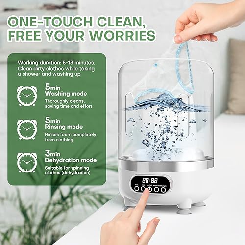 Miniatura 3 de Roliwils - Mini lavadora automática de 3 litros, secado por centrifugado portátil, para ropa interior, calcetines, ropa de bebé, mini lavadora para