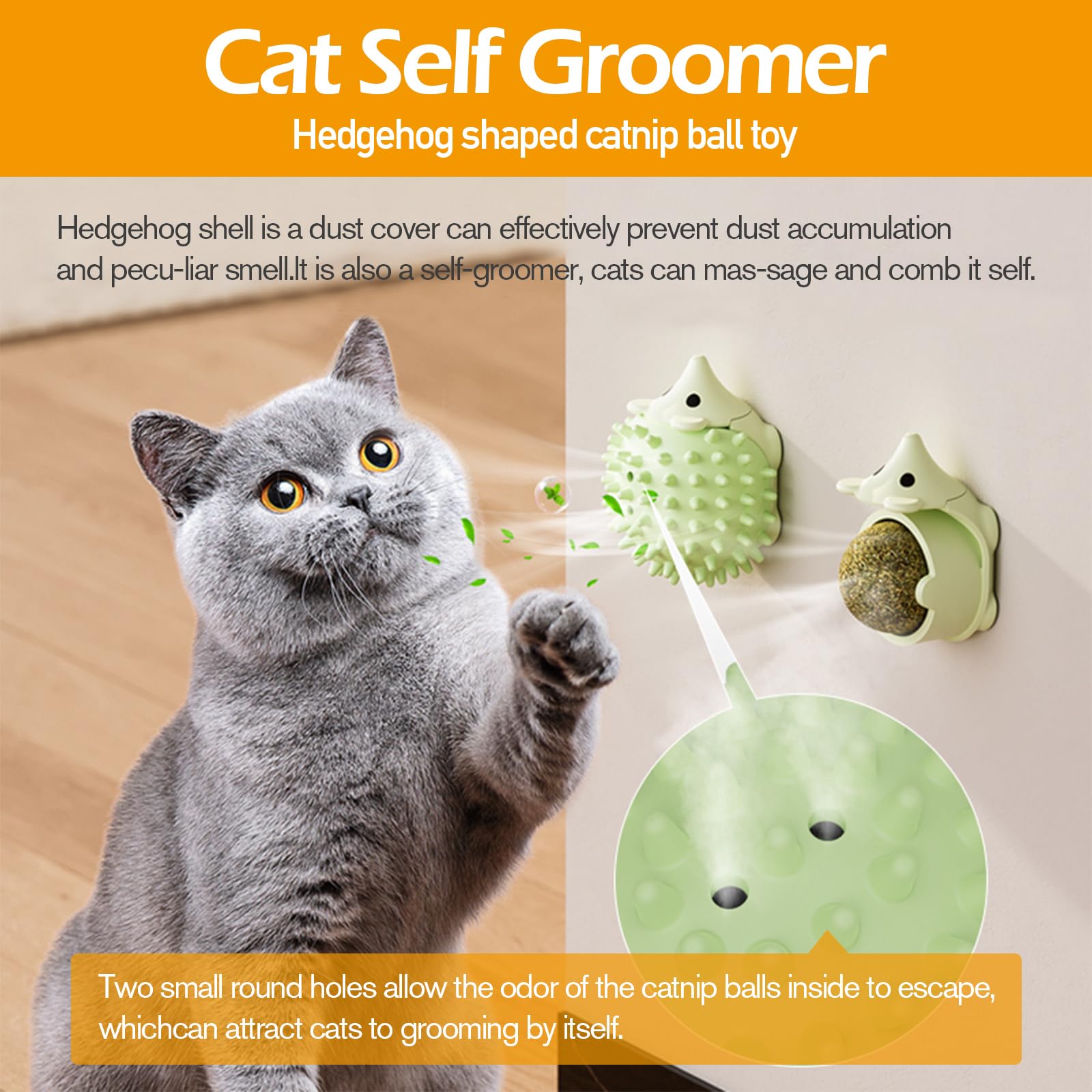 6PCS Pallina Erba Gatta Giochi per Gatti Catnip Ball Girevole Adesiva Naturali Palline Erba Gatta Ruotabile a 360° con Coperchio di Conservazione per Gatti da Leccare con Auto Massaggio Spazzola Gatti