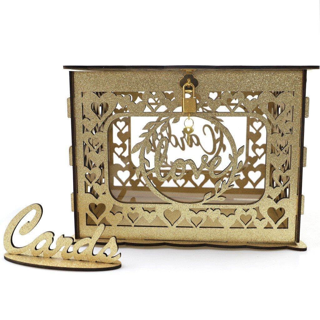 Boîte de carte de mariage en bois rustique avec verrou pour réception