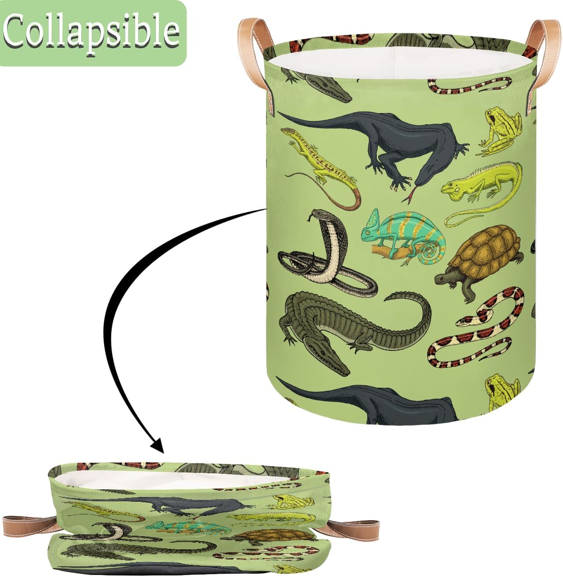 Large Laundry Basket Hamper - Reptiles 62L Collapsible Storage Bin for Kids Toys, Dirty Clothes, Blankets, Tall Baby Nursery Hamper for Boys Bedroom Bathroom Decor, Gift Basket
