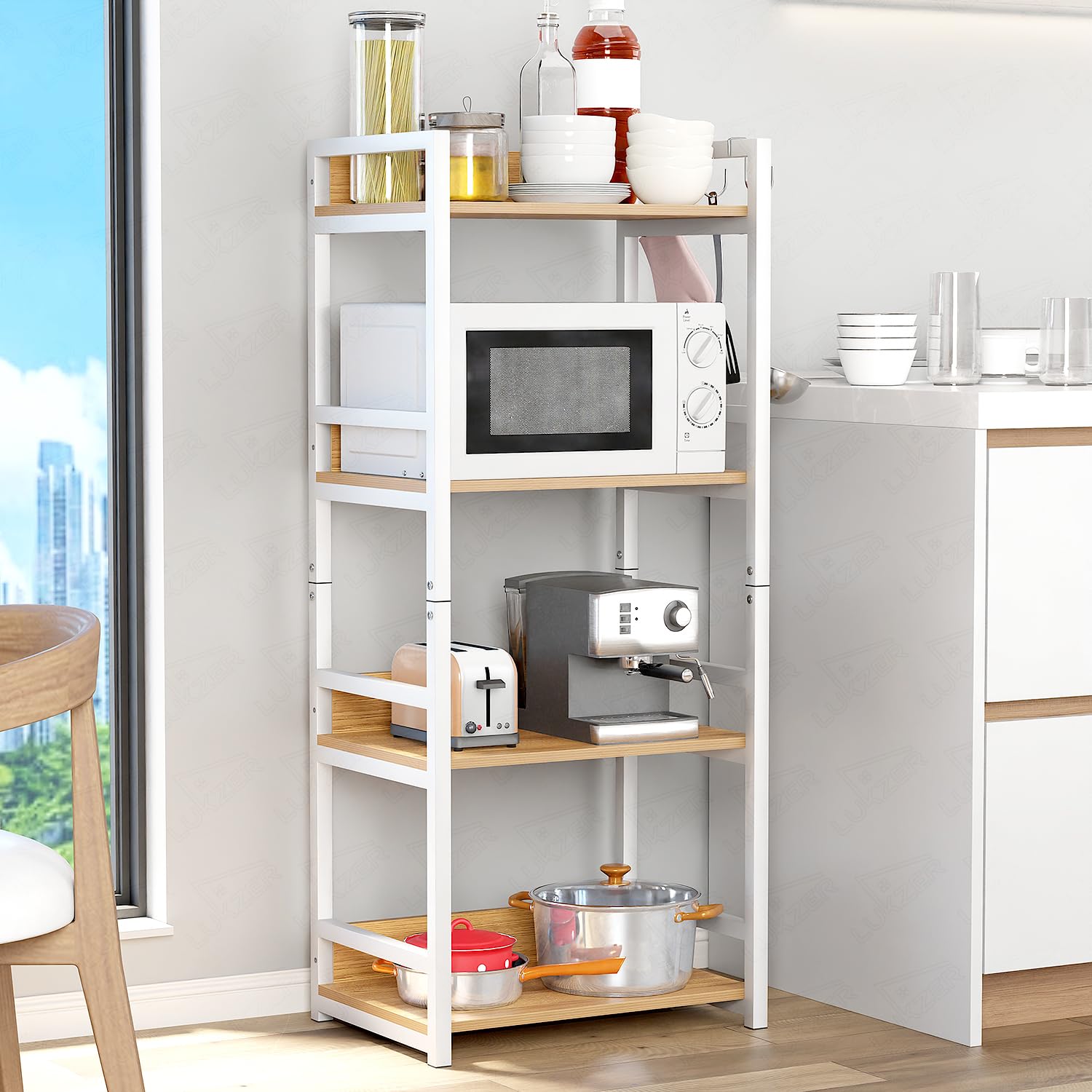 Lukzer 4 Layer Multipurpose Stand for Kitchen, Bedroom, Shops, Salon Space Saving Storage Organizer Rack Shelf for Kids Room (MKR-004/White/130 x 60 x 39/ Wood, Metal, Free Standing, Tiered Shelf)-image-19