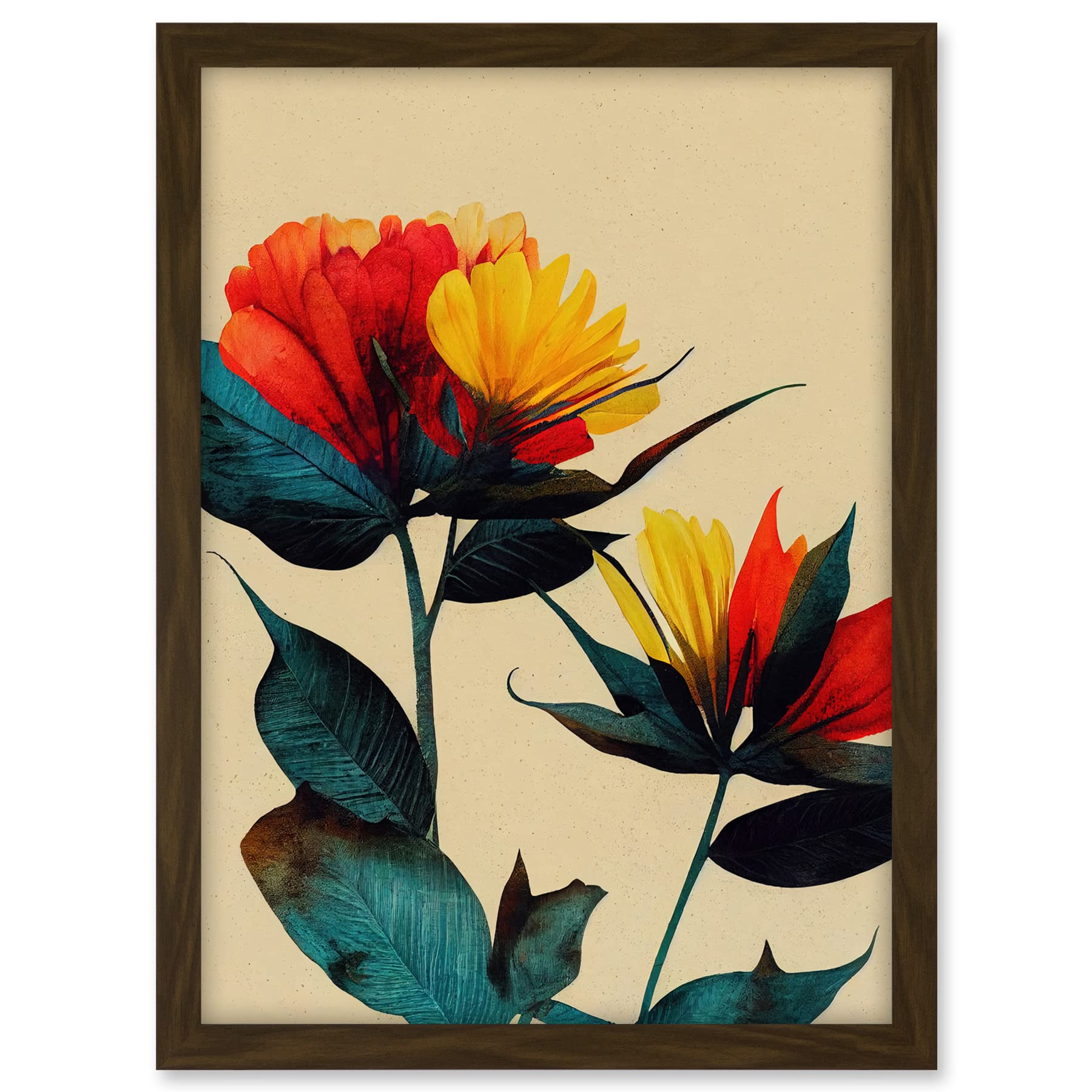 Wee Blue Coo Botanical Bold Flowering Yellow Red Teal Artwork Framed A3 Wall Art Print