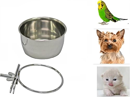 Miniatura 3 de Copas de acero inoxidable para perros y mascotas con soporte de abrazadera, jaula desmontable para perros y gatos, cuenco colgante de perrera,