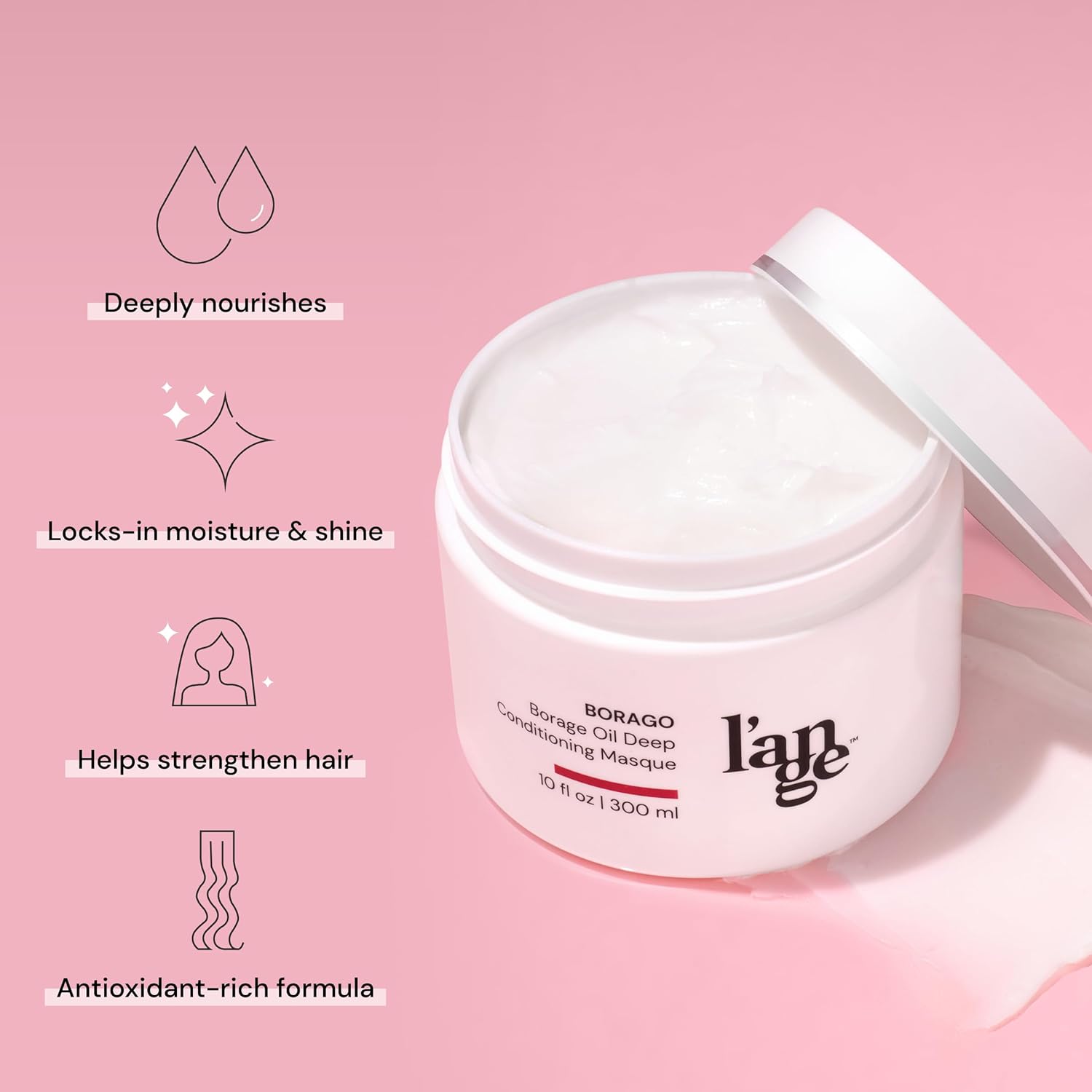 Borago Deep Conditioning Hair Mask for Damaged Hair | Hydrating & Moisturizing Deep Conditioner Mask | Borage Oil & Keratin Hair Treatment | Soft, Shiny & Frizz-Free | Sulfate & Paraben Free | 10 oz - Image 2