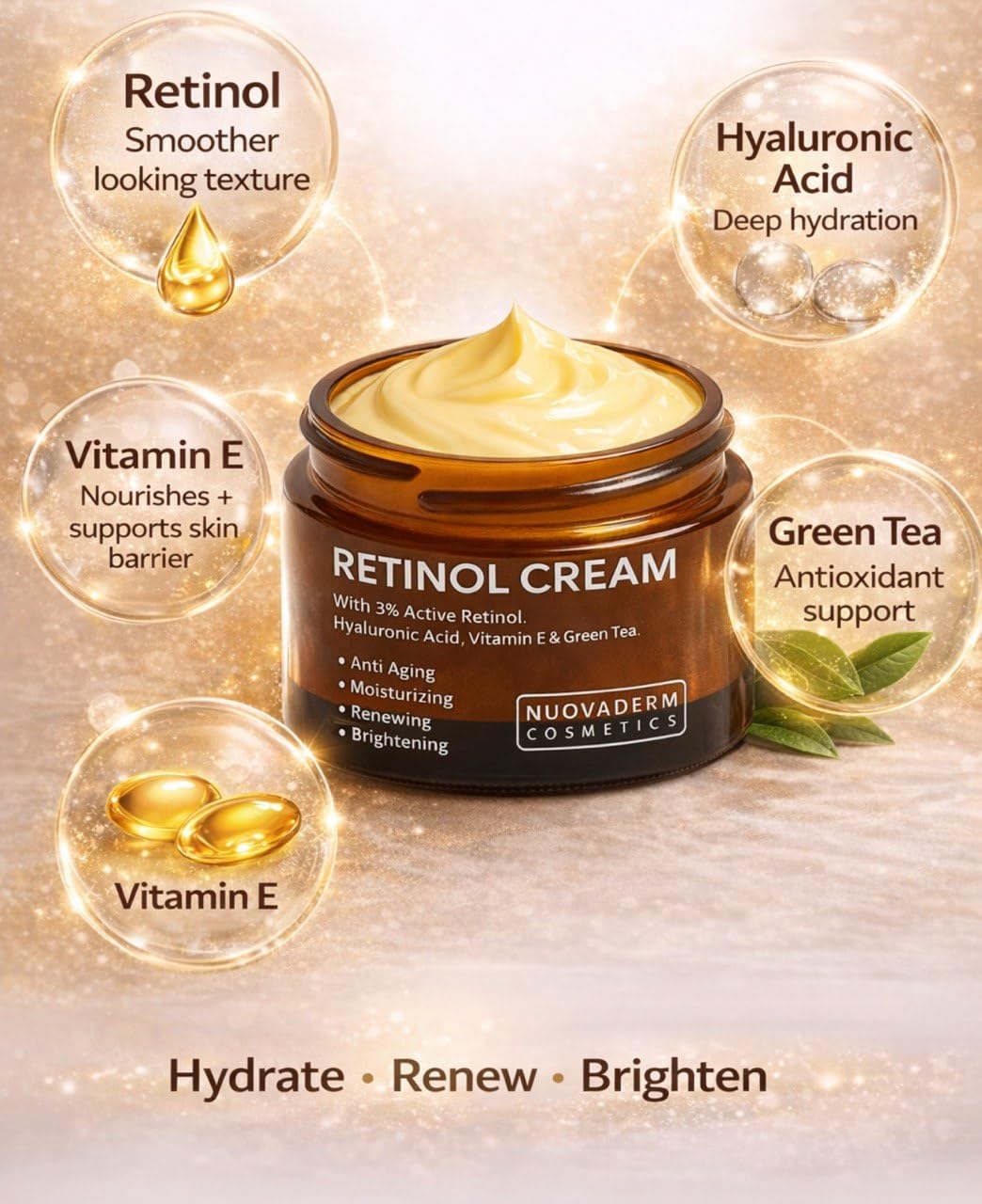 Retinol Plus+ Anti-Aging Cream - Firming Day & Night Moisturizer with Vitamin E, Collagen, and Hyaluronic Acid - Reduces Wrinkles for Youthful Skin, 1.7 Fl Oz - Image 4