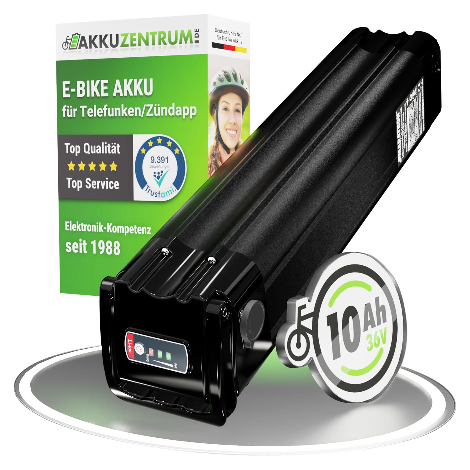 Maratron Ersatz-Akku 36V 10,4Ah (374Wh) kompatibel mit TELEFUNKEN Multitalent, ZÜNDAPP Z510, Z517, Green 2.7, Green 3.7 u.v.m. (39,5 cm)