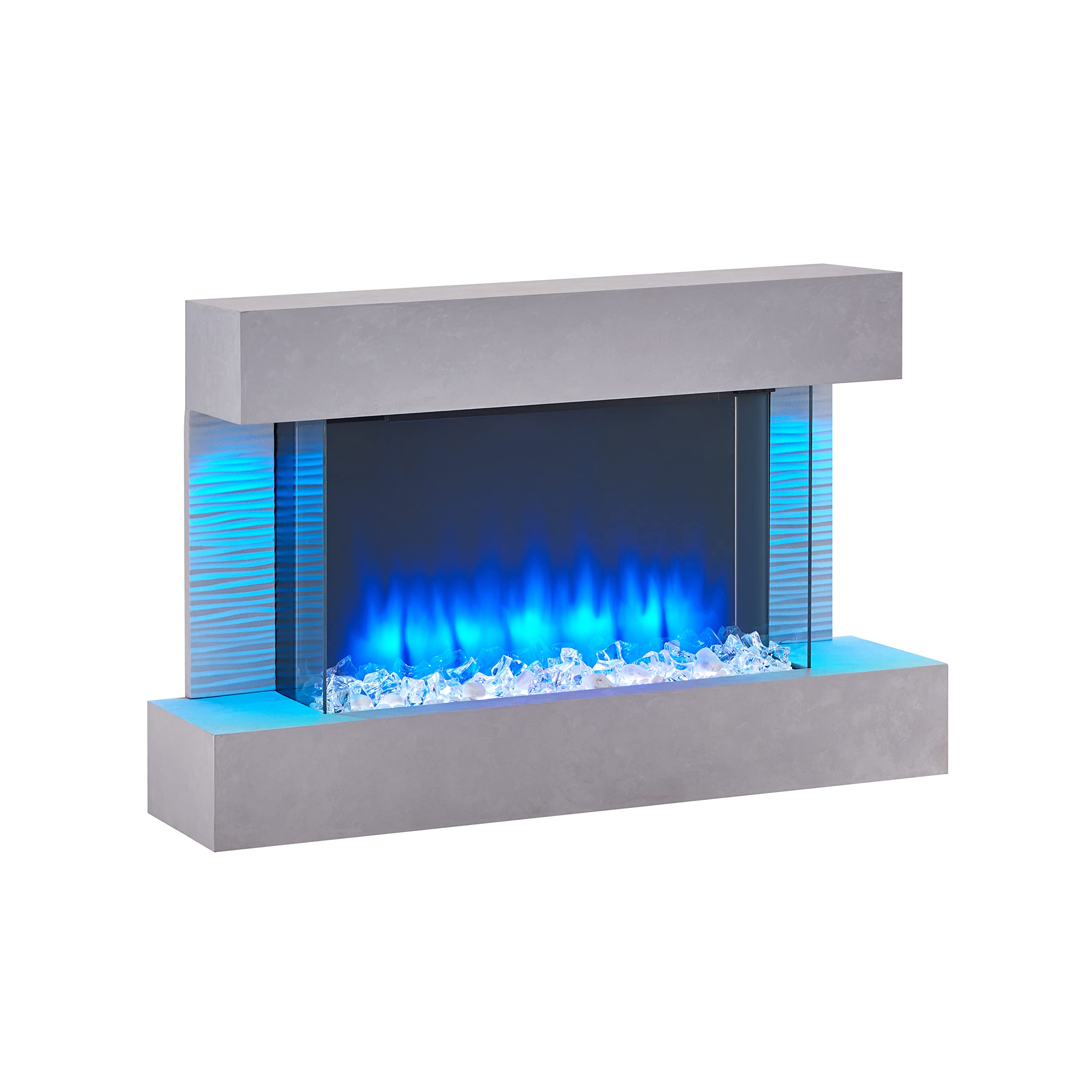 BALDERIA camino elettrico Aieda | Caminetto elettrico da parete con effetto fiamma 3D | Riscaldamento elettrico 2000 W | Focolare sospeso a parete con telecomando, timer, termostato | Bianco