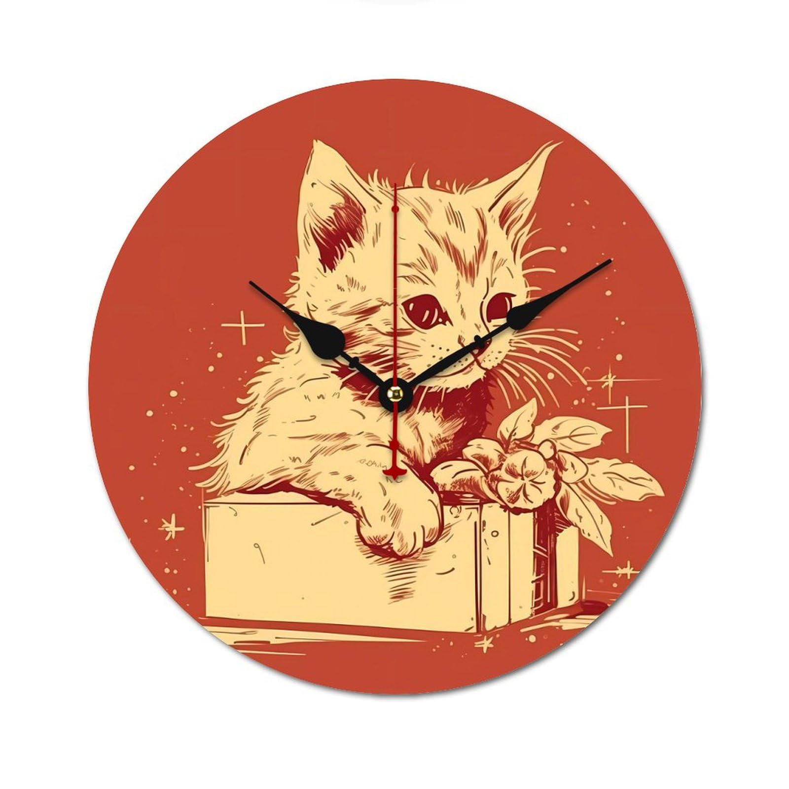 Horloge murale ronde sans cadre en bois chat décoration maison