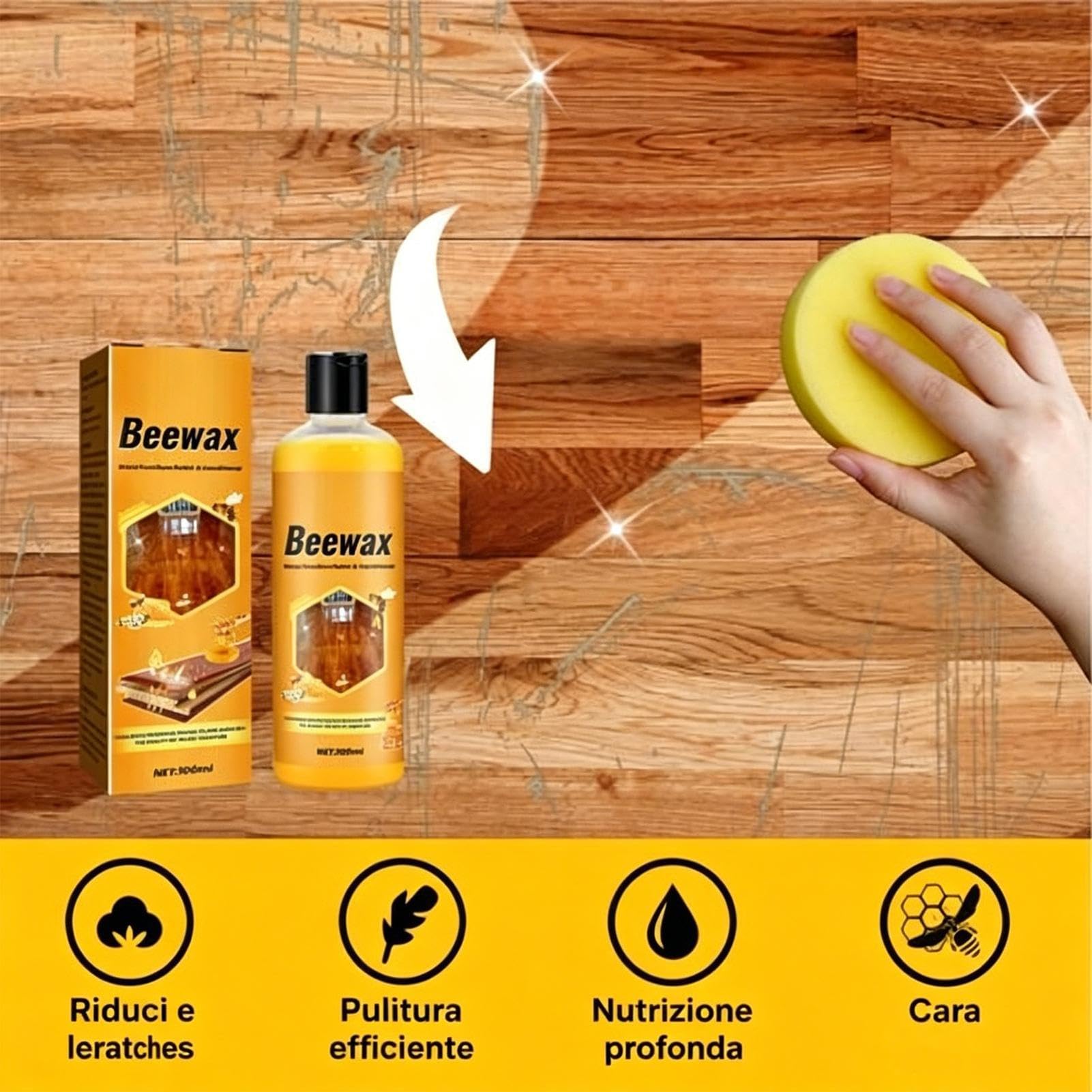 Bee's Wax Agente Lucidante Per Mobili 2pcs 100ml Con Spugna