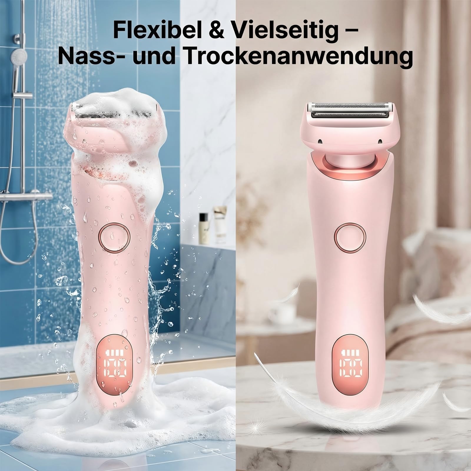 Rasierer Damen, Komfortabler Elektrischer 2-In-1-Damenrasierer, Ergonomisches Design, Trocken- Und Nassbetrieb, Glatte Haut (2pcs)