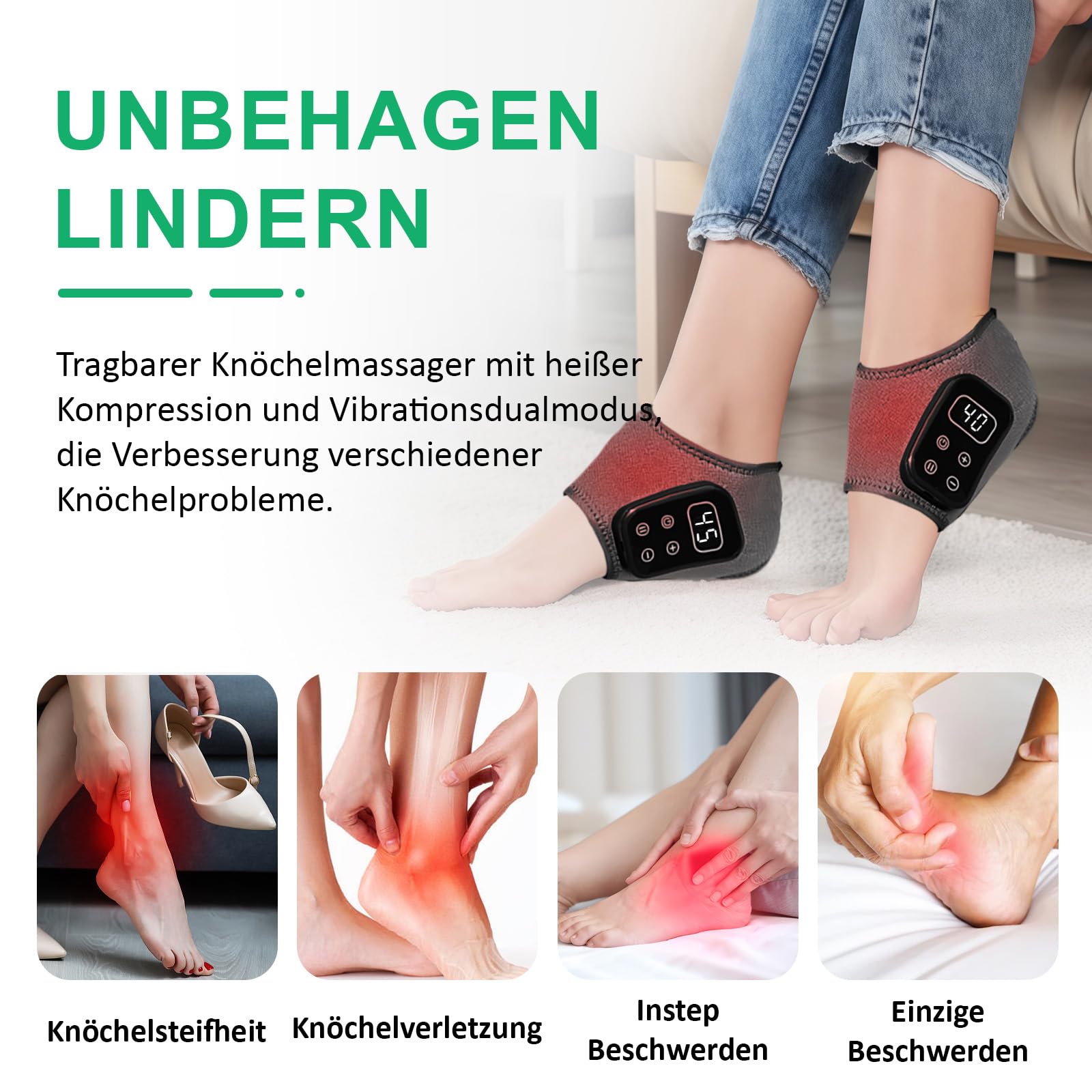 Fussmassagegerät 3-in-1 Foot Massager, Elektrisch Fußmassagegerät mit 5 Vibrationsmodi und 6 Heizstufen, Kabellos Wiederaufladbar, Linderung von Fußermüdung und Schwellungen (Dunkelgrau)